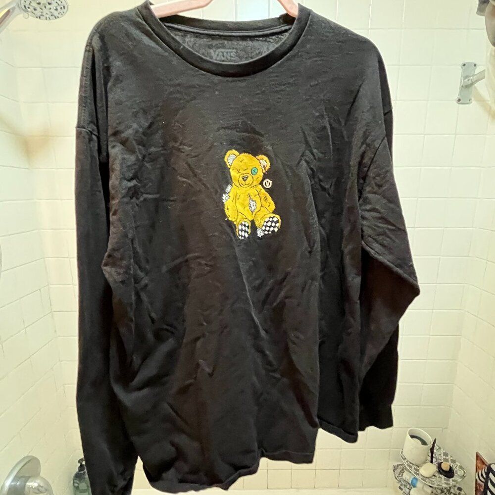 Vans Classic Teddy Bear Black Graphic Long Sleeve Shirt XL Skater Punk Retro